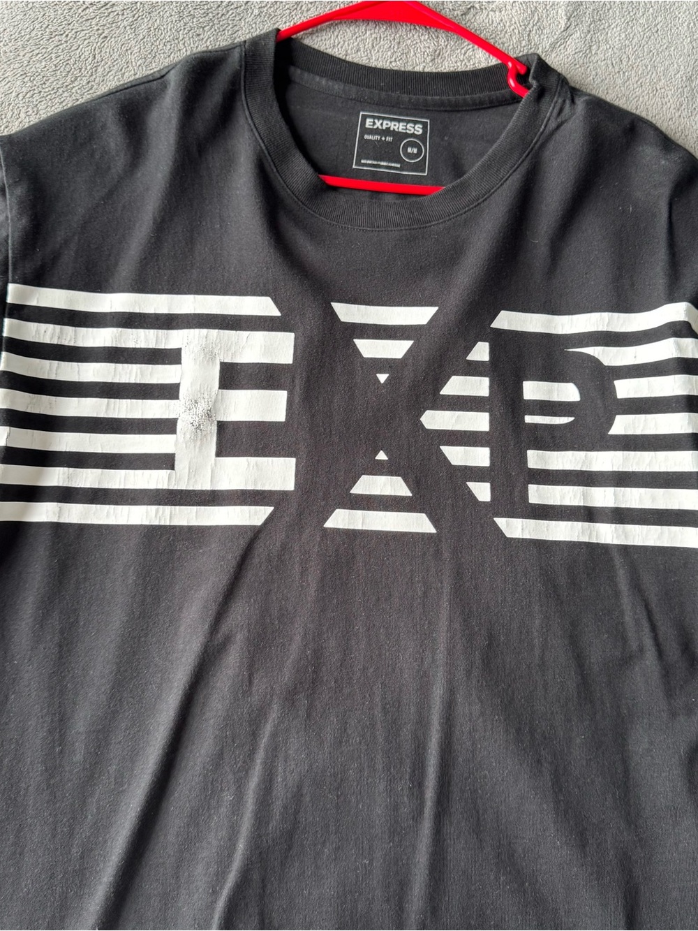 Express Black Short-Sleeve Graphic Logo Tee with White Stripes